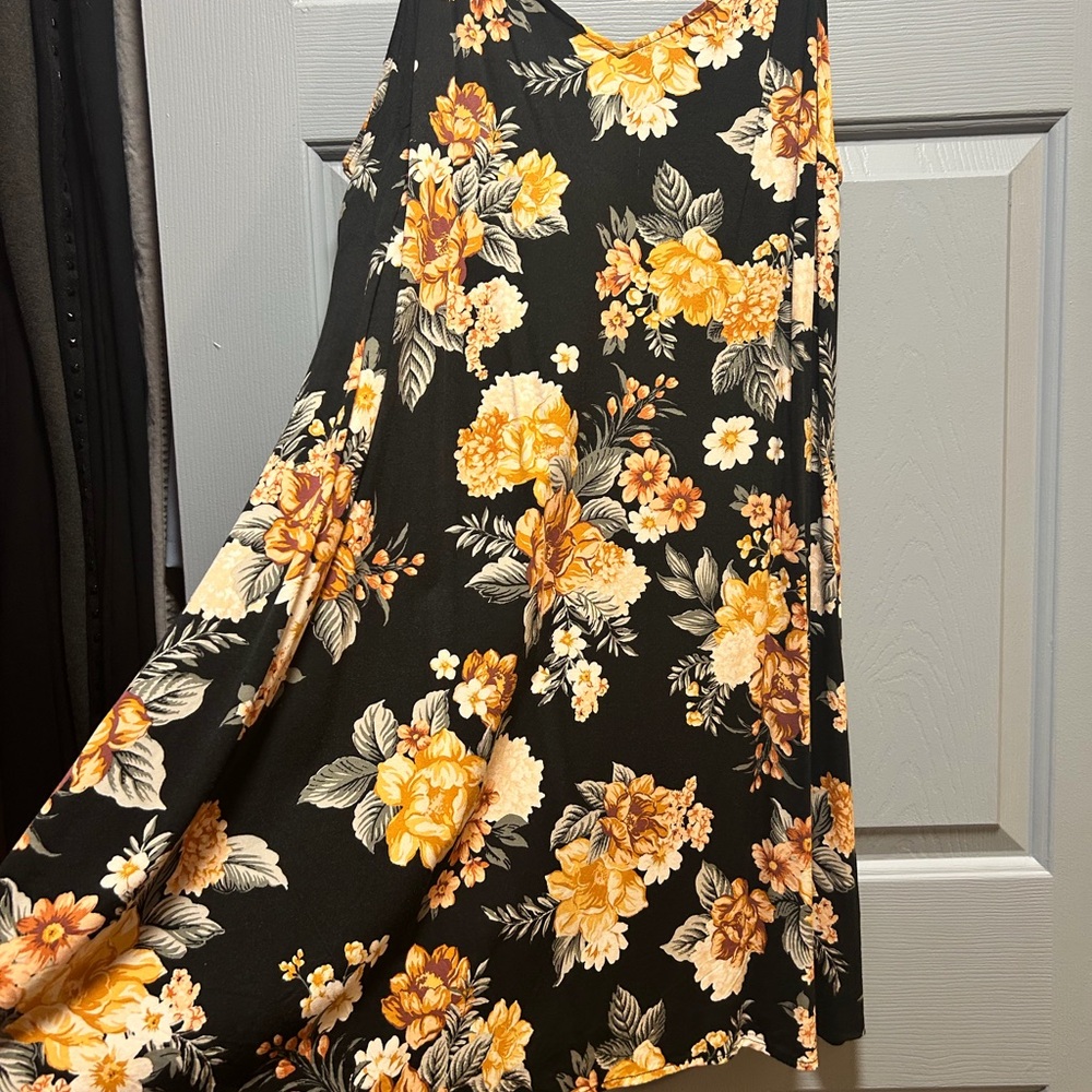 Torrid Black and Yellow Floral A-Line Dress